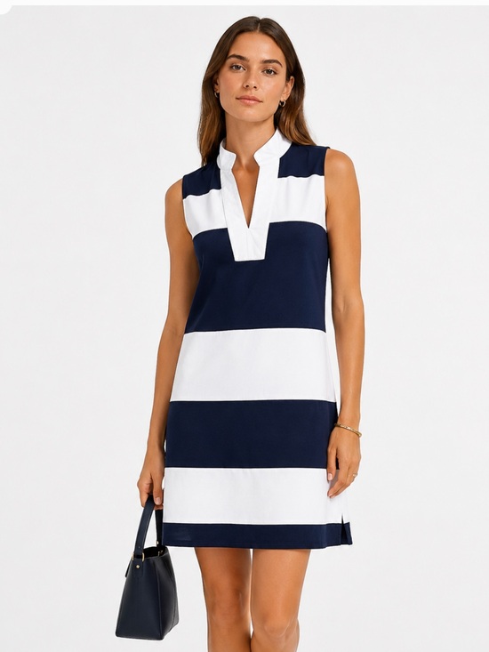 Sail to Sable Dresses & Skirts - SAIL TO SABLE Navy and White Stripe Sleeveless Preppy Old Money Dress